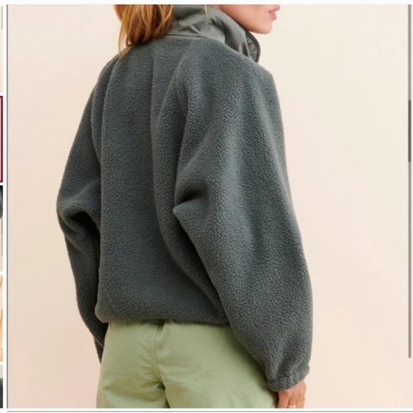 Free People Hit the Slopes Pullover in Shark XS Fleece Sherpa 1/4 Snap Pullover - Picture 2 of 11
